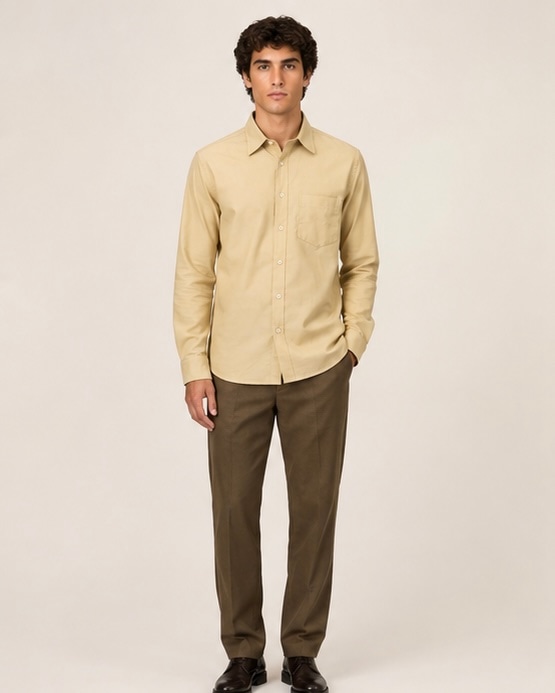 Butter Solid Cotton Shirt in Butter