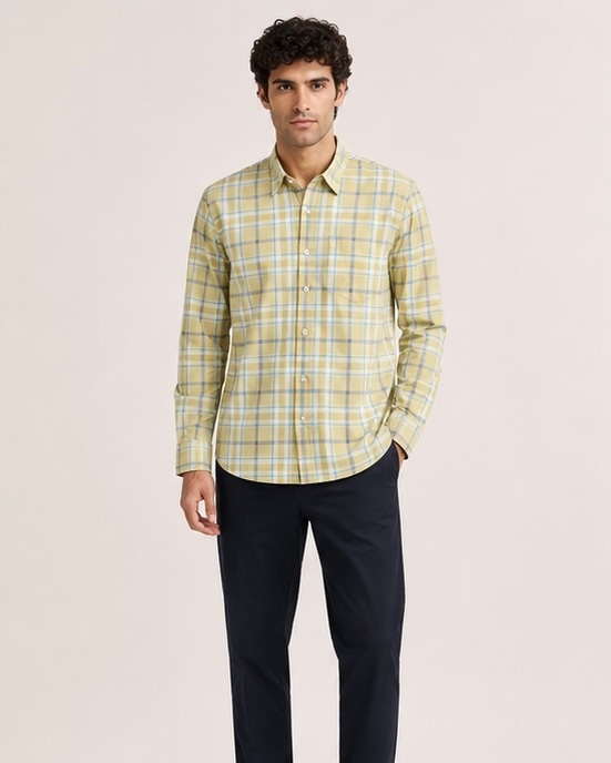 Classic Check Cotton Shirt in Olive Sage