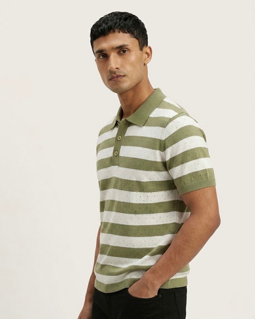 Air Knit Striped Polo Men's in Olive Stripe