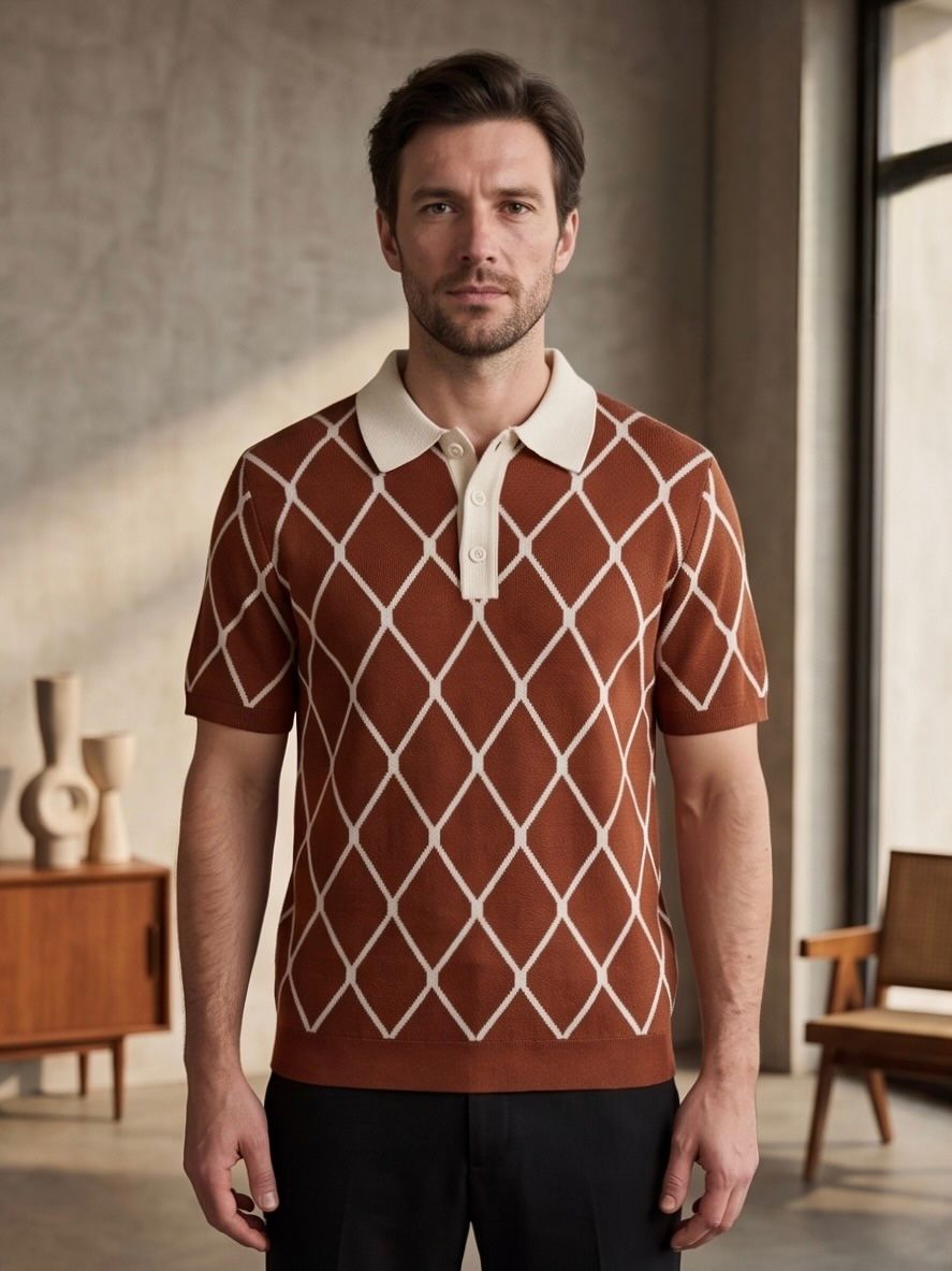 Milano Luxe Knit Polo in Rust Brown