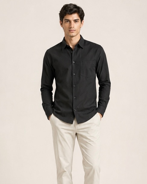 Noir Pure Cotton Shirt in Premium Black