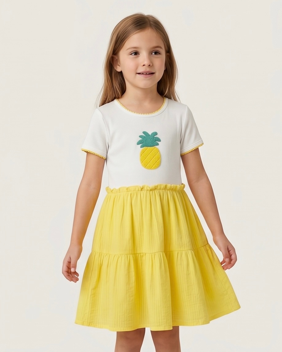 Pineapple Chenille Cotton Dress in Sunshine Yellow