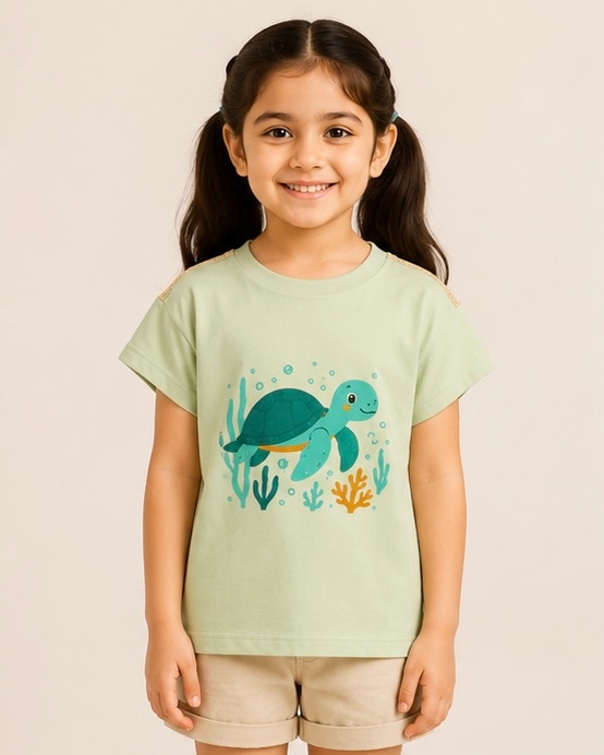 Sea Turtle Sequin Cotton Tee in Mint