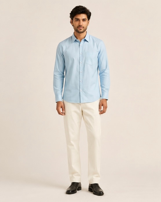 Sky Slim Cotton Shirt in Baby Blue