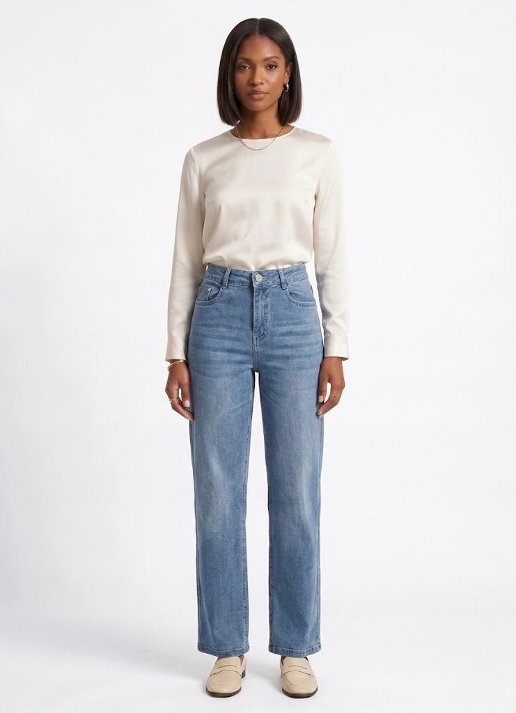 High-Rise Straight Jean in Mid Indigo