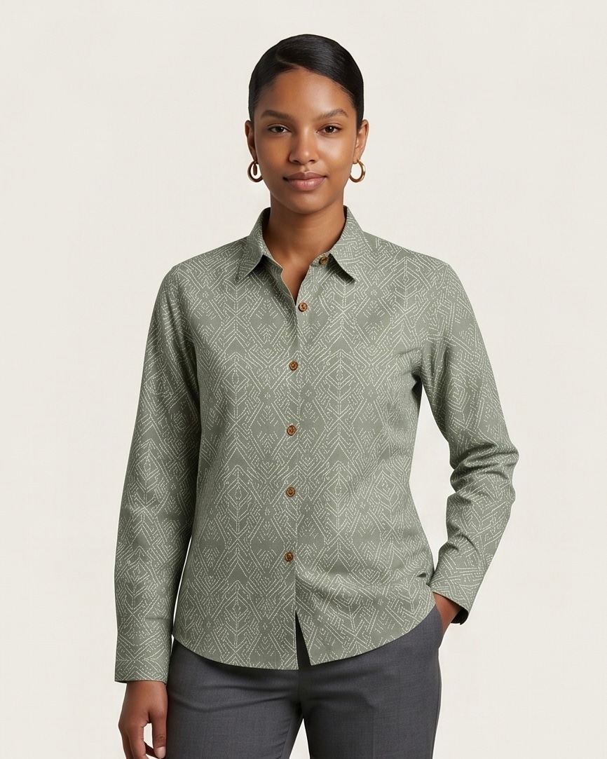 Sage Print Shirt in Sage Green