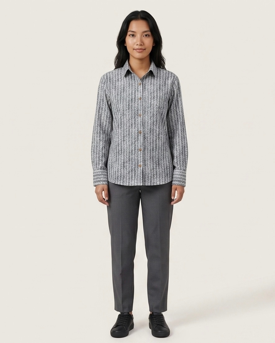 Women's Floral Stripe Print Shirt in Ash Grey