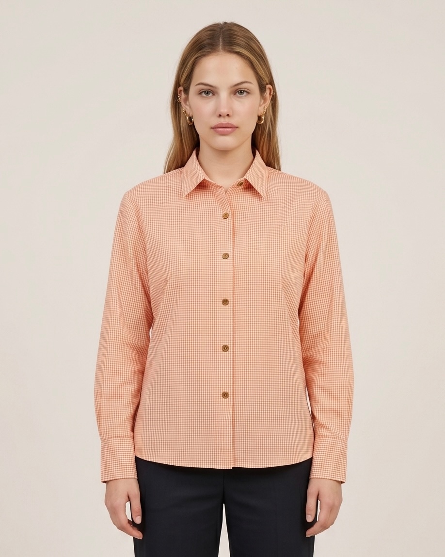 Peach Micro Check Shirt in Peach